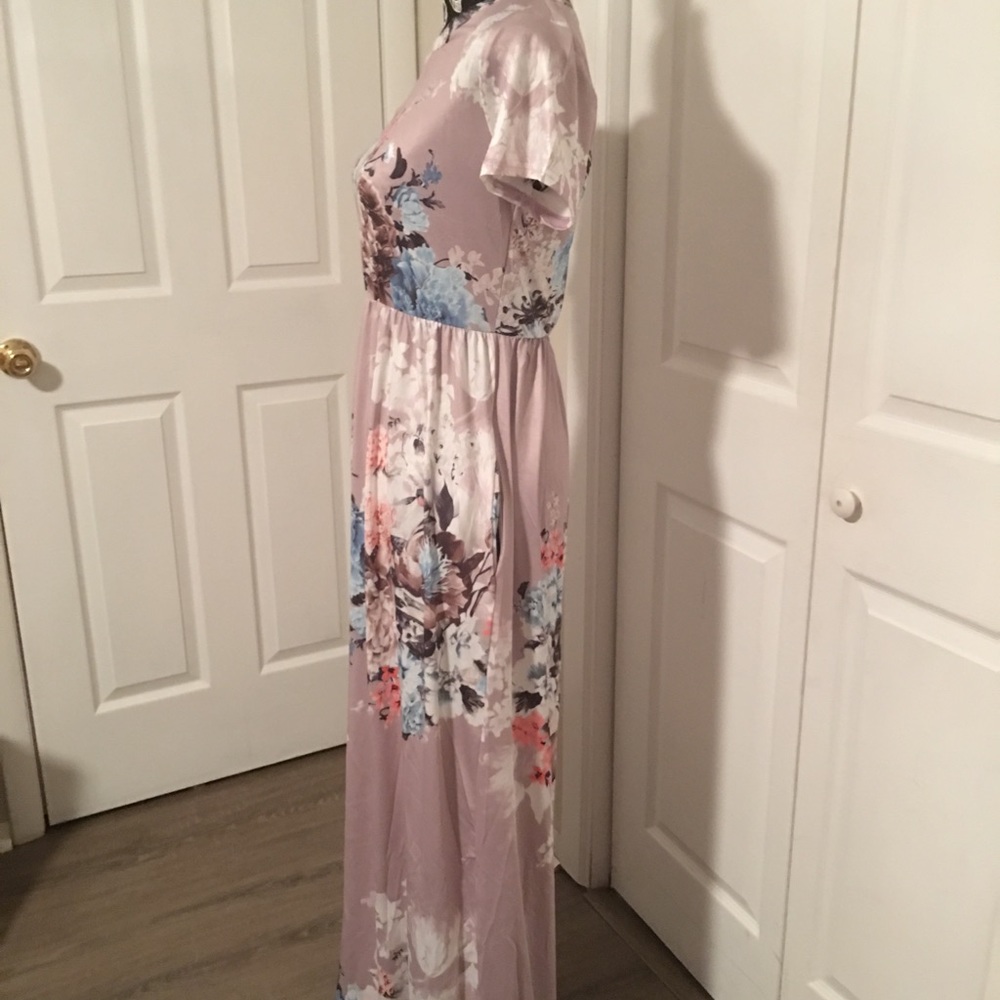 Floral Maxi Dress w Pockets Lavender 1 Lg LEFT - Picture 3 of 4